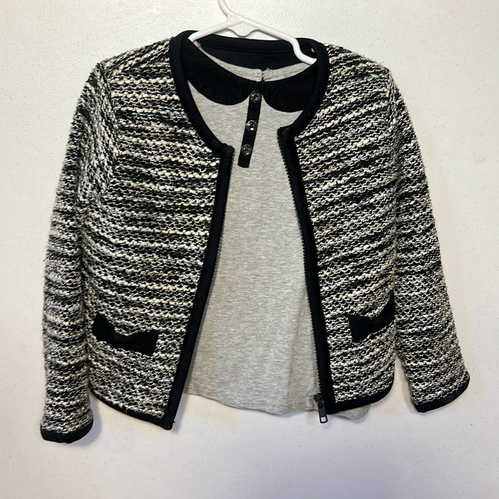 Chanel-style jacket and Peter Pan collar top (Gymboree and Old Navy)